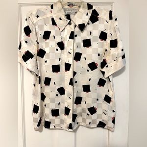 100% Silk Black & White Blouse
